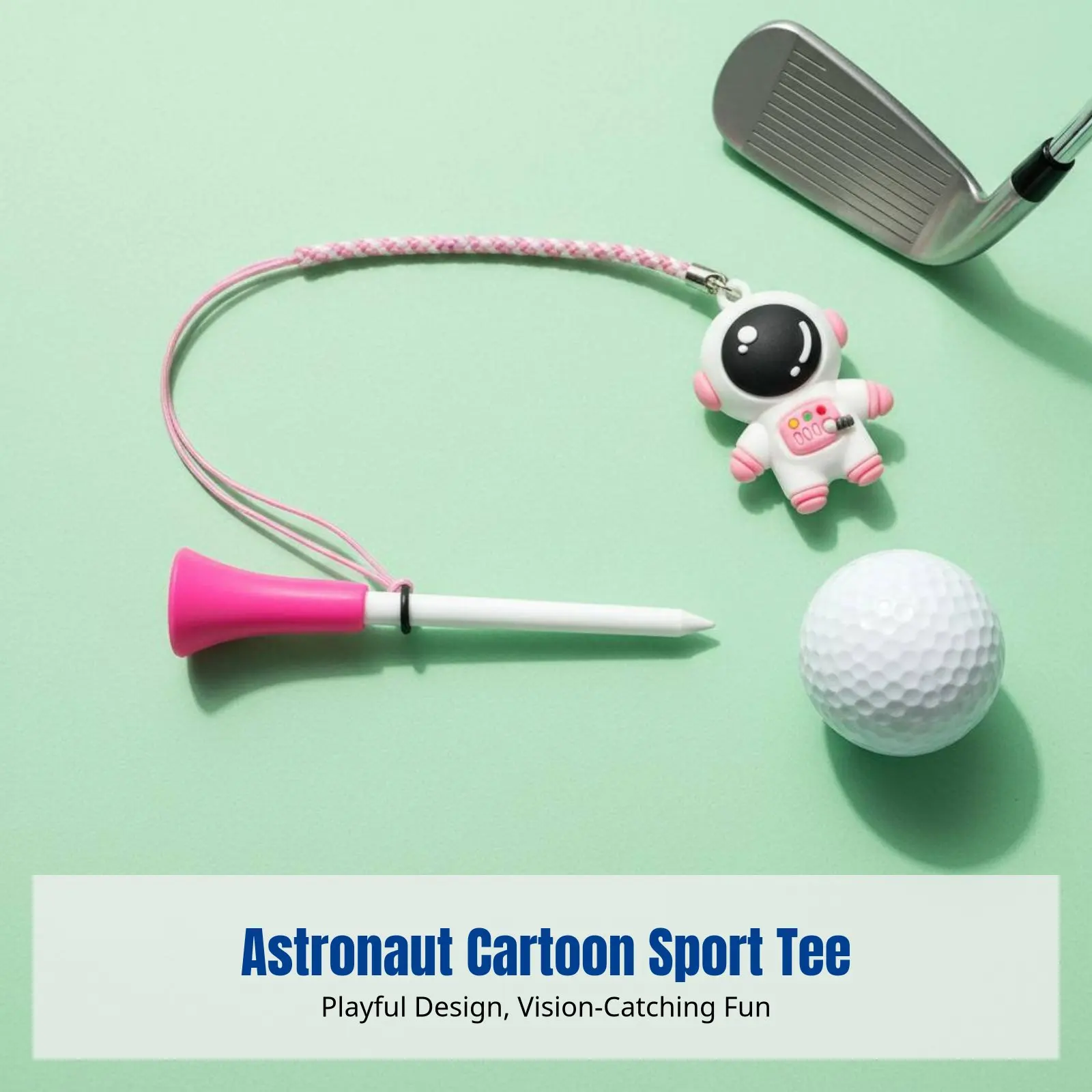 Astronaut Cartoon Golf Tee, Anti-Loss Lanyard, PVC, Navy Coral, Golf Accessories