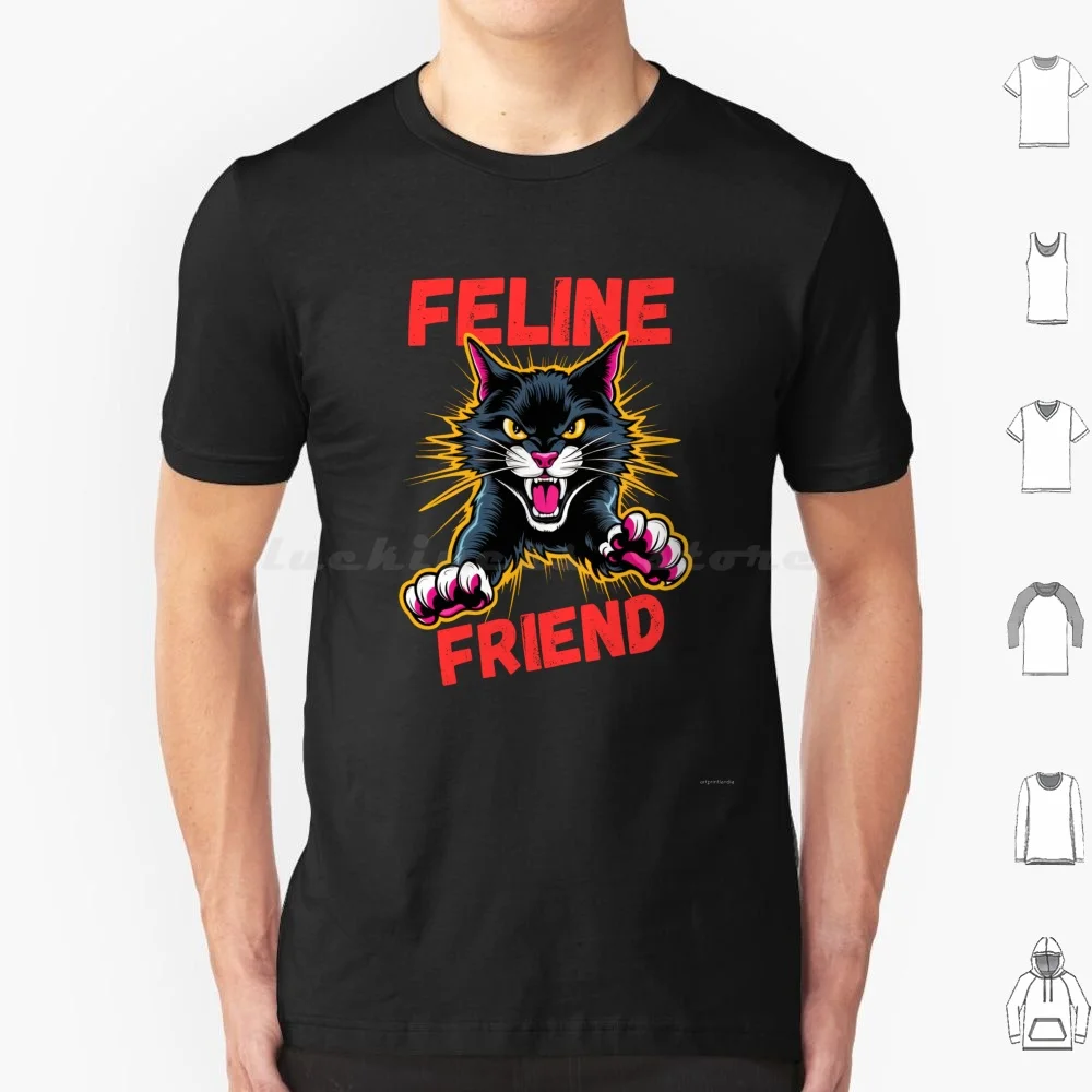 Feline Friend T Shirt Big Size 100% Cotton Cat Feline Cat Friend Animal Energy Cat Lover Kitty Cat Art Cat Design Whiskers Paw