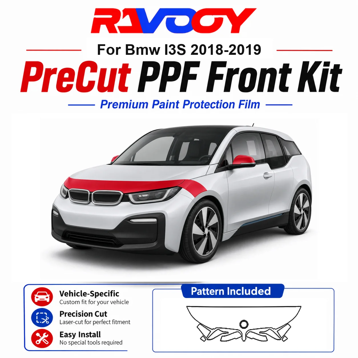 bmw-i3s-2018-2019用-85mil-tpuプレカットppfキット-フード、部分フェンダー、フルミラーセット-自己修復グロスクリアブラフィルム