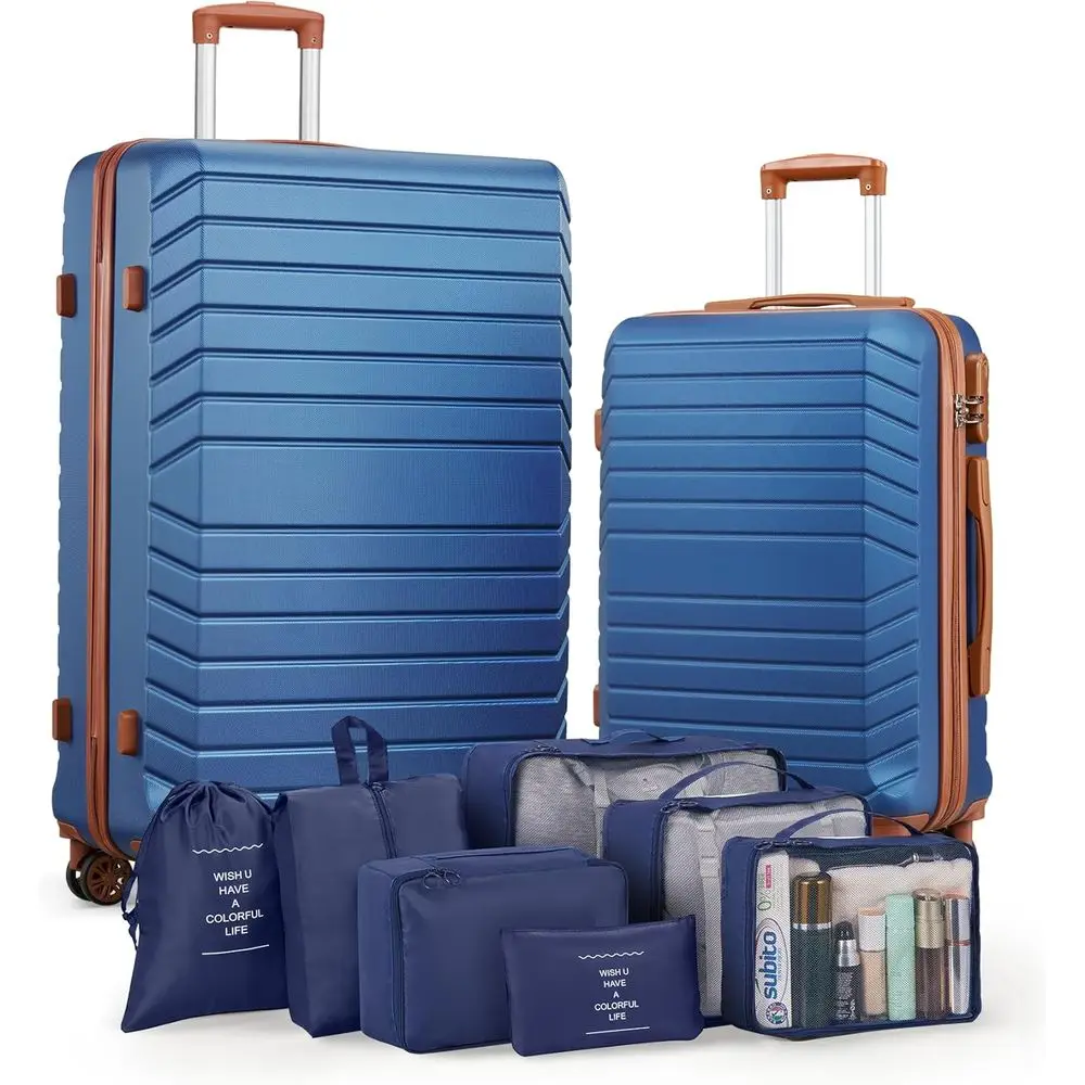 2-Piece Luggage Set, 9-Piece Travel Suitcase Collection, 20 Carry-On and 28 Checked Luggage with 7-Piece Organizer Bag Set