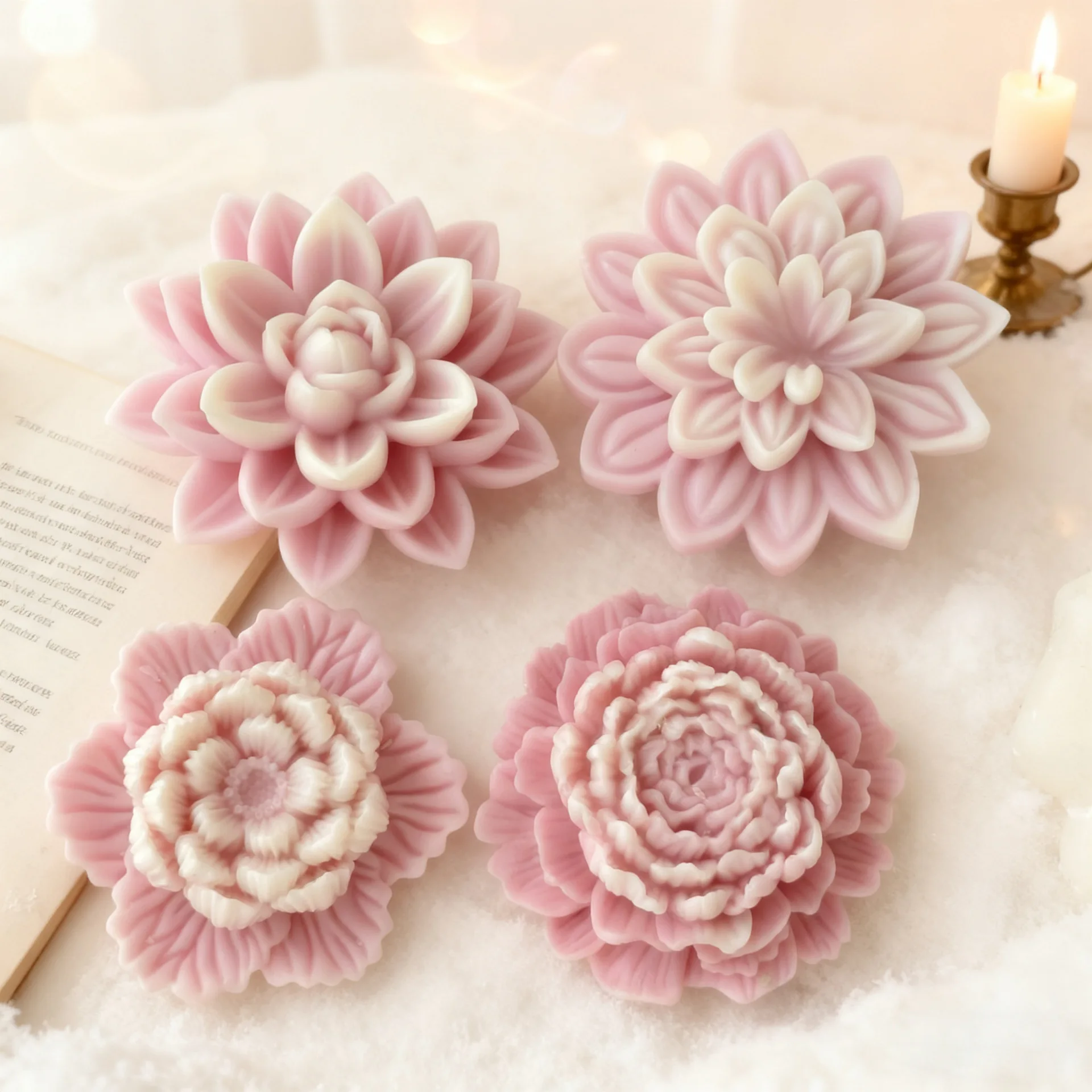 زهرة شكل روز الفاوانيا لوتس قالب من السيليكون لتقوم بها بنفسك رائحة شمعة الجبس الايبوكسي الراتنج قالب الزهور صابون يدوي الصنع مستلزمات صناعة