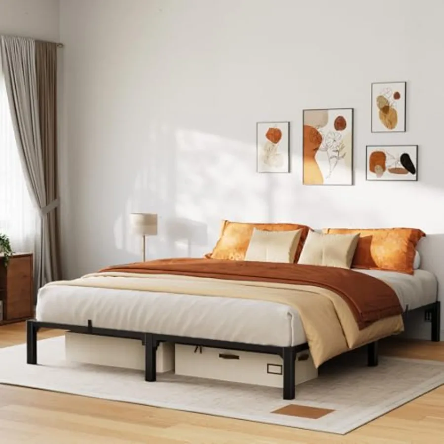 Size Bed Frame Metal Platform with Strong Steel Support Fast No-Screw Assembly Stable Base No Box Sprg Required Perfect for Tee