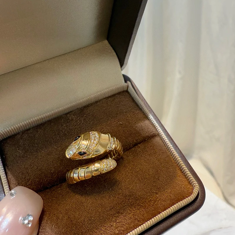 Aazuo Fashion Vintage Jewelry 18K Solid Yellow Gold Real Diamond Snake Ring Gift For Woman Deluxe Banquet Fashion Jewelry Viper