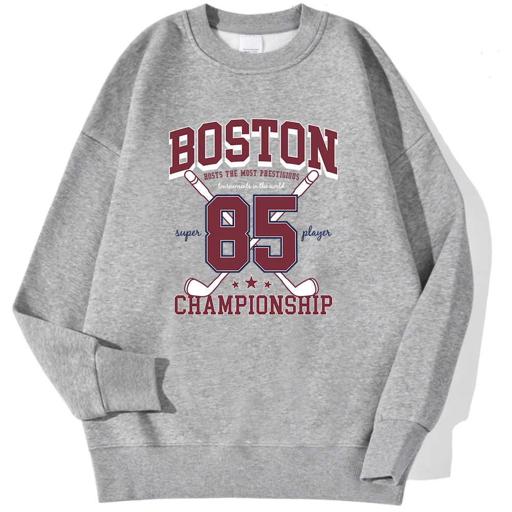 Boston 85 Players Championship Printing Men\'S Sweatshirts Autumn Casual Hoodies Loose Warm Pullover Street Trend Sportswears