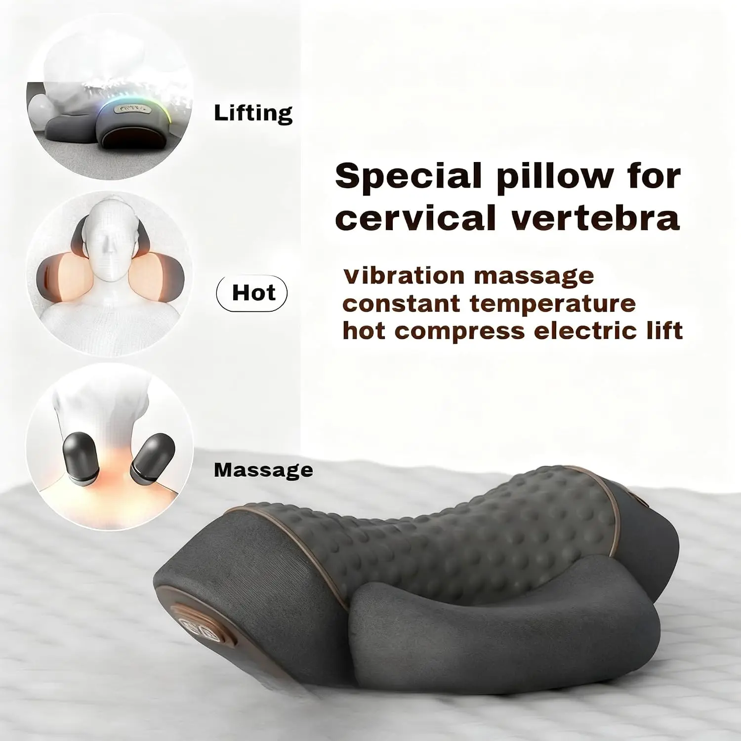 3-in-1 Neck massager3-in-1 Neck Massager with Heat and Vibration, Black Memory Foam Cervical Pillow