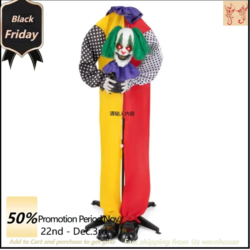 4.5FT Halloween clown decoration with LED eyes and phrase recording