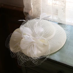 Elegant Women chic Large Brim Sinamay Flower Fascinator Hat Cocktail Wedding Party Church Headpiece Headwear  Hair Accessories