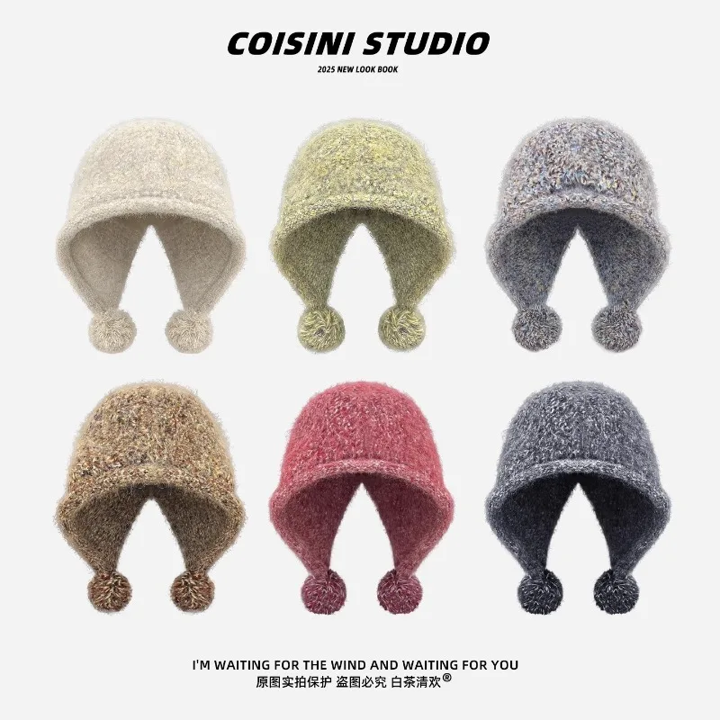 moda-coreana-cor-misturada-malha-balaclava-chapeus-para-mulheres-inverno-quente-protecao-de-ouvido-versatil-pom-pom-gorros-para-homem