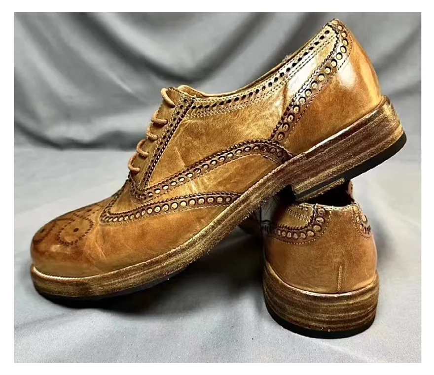 グッドイヤー手作り英国レトロ本革ソールハイエンド馬革メンズヴァンテージダービーブローグドレスシューズ