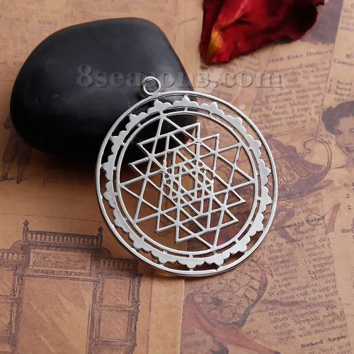 سحر التأمل سري يانترا لصنع المجوهرات ، قلادة هندسية مستديرة مجوفة ، قلادة سبيكة قائمة على الزنك ، نتائج تصنعها بنفسك ، 1-5 #4