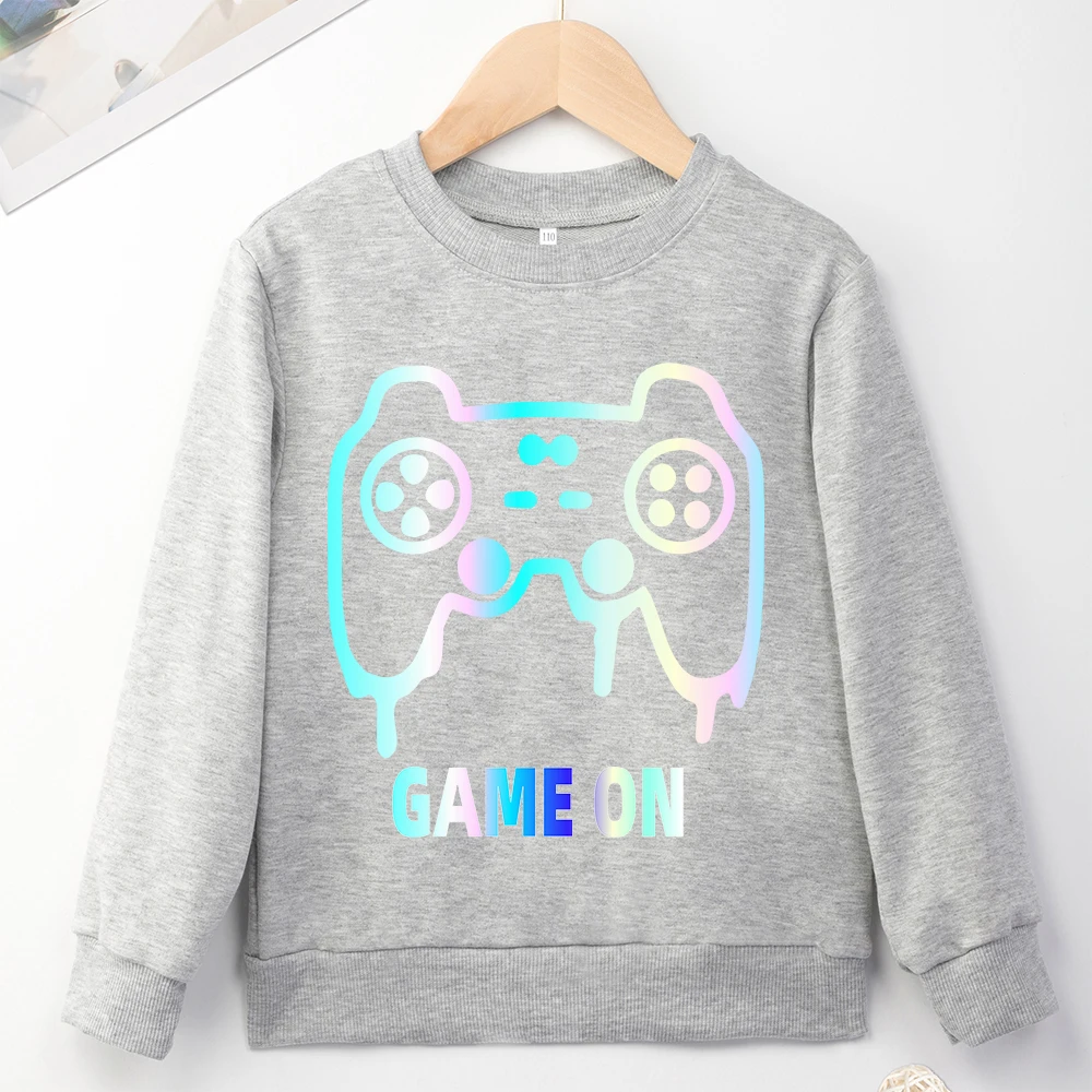 Hot Sell Kids Comfy Sweatshirts Creativity Print Game ON Graphic Y2K Harajuku Minimalist Popular Child Hoodless Sweater Clothes