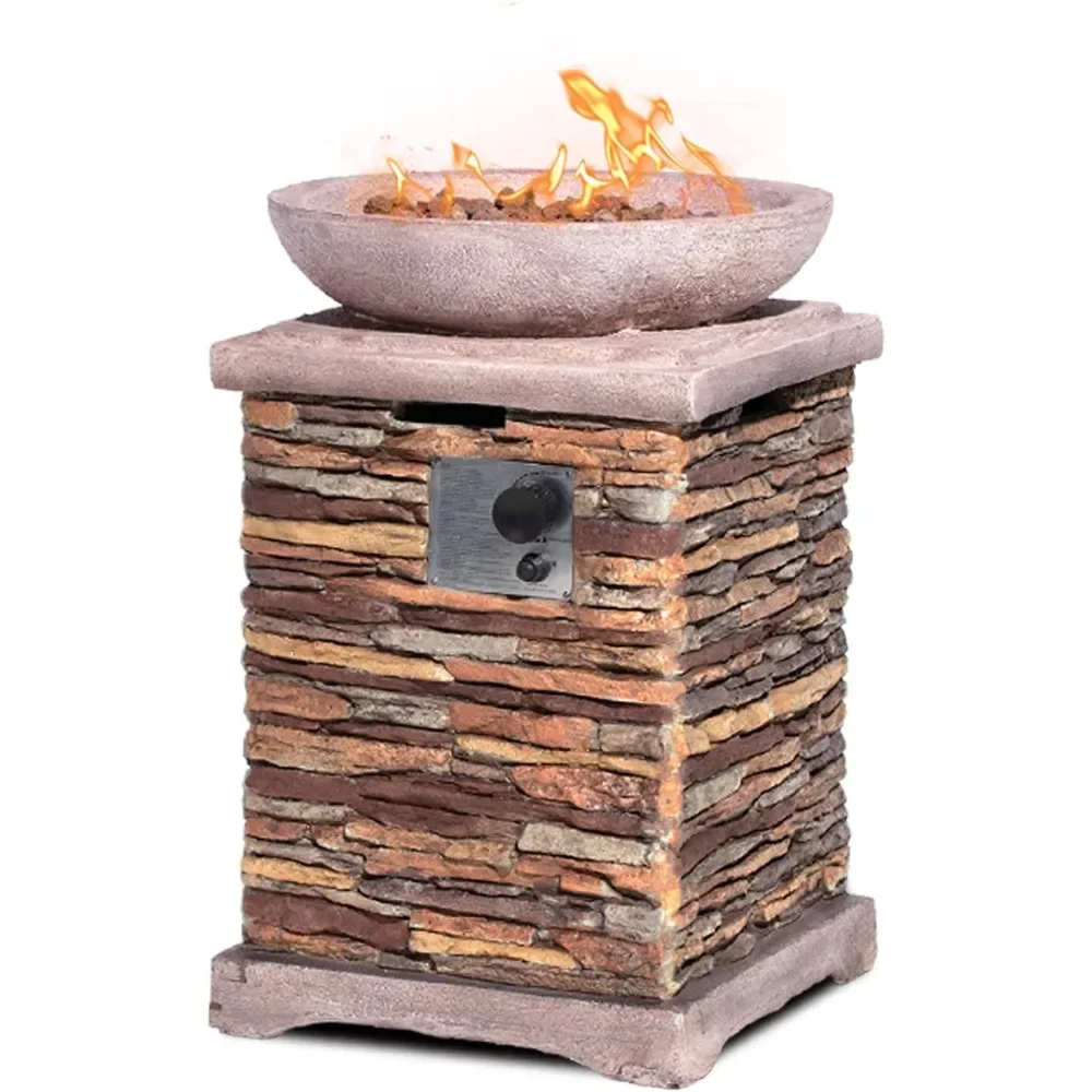 

Outdoor Propane Fire Pit, Gas Fire Pit for Outside Patio Outdoor Fire Table Column 40,000 BTU w Lava Rocks Waterproof Cover