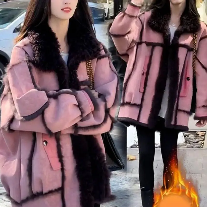 2026 Winter New Women Fashion Comfort Fur Integrated Medium Long Coat Autumn Winter High Grade Thickened Warmth Casual Loosecoat