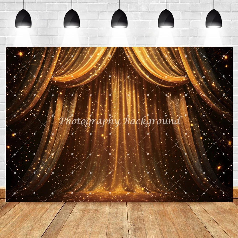 Luxurious Gold Curtain Backgrounds for Photographs Golden Glitter Wedding Party Decorations Portrait Backdrop Photobooth Props