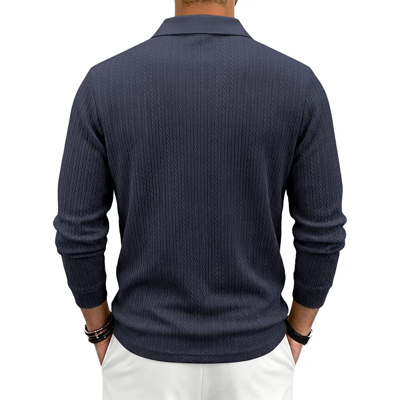 Herren Herbst-Winter US-Größe Jacquard Schlangenmuster Langarm-Poloshirt, Lässiges Einfaches Revers-Unterhemd – Detail 2