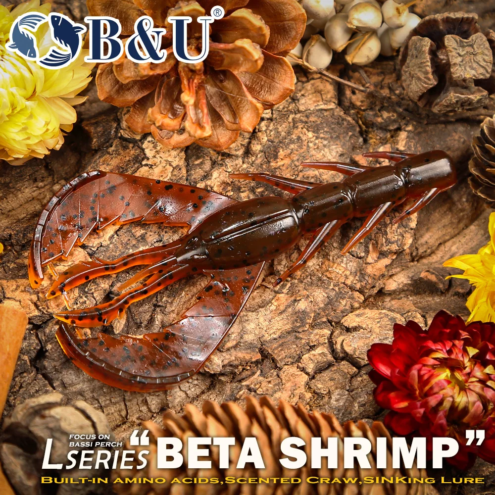 B&U Soft Craw Angelköder, bionischer sinkender Garnelen-/Krabbenköder mit eingebautem Aminosäure-Duft, Salzwasser- und Süßwasserköder für Barsch