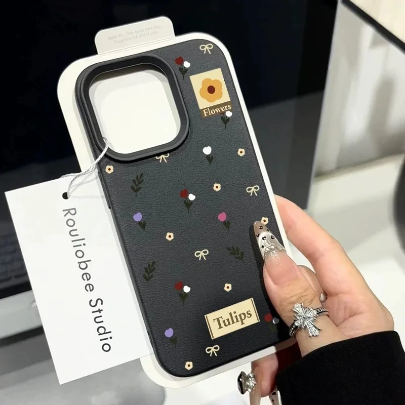 

For iPhone 13 16 15 14 12 11 Pro Max Case Retro Floral Label Lichee Pattern Silicone Cover For iPhone XS X XR 15 16 Plus Funda