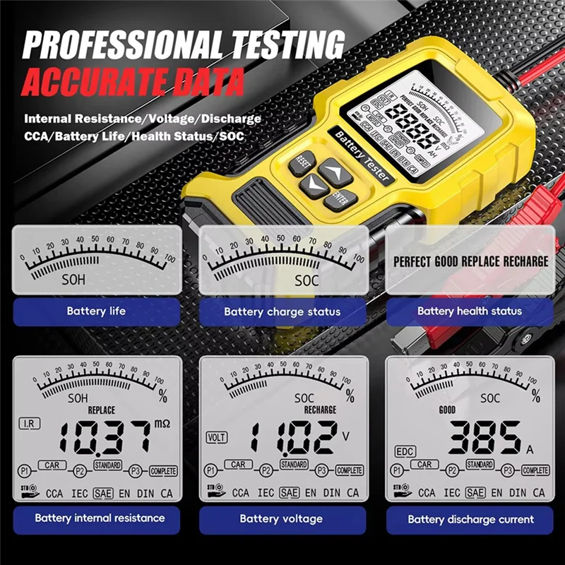 

Dual Voltage Battery Tester For Car And Motorcycle, 12V/24V Auto Battery System Analyzer With Cranking Test Feature