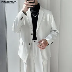 INCERUN Men Blazer Solid Color Lapel Long Sleeve Button Casual Suits Men Streetwear 2024 Spring Fashion Leisur Thin Coats S-5XL