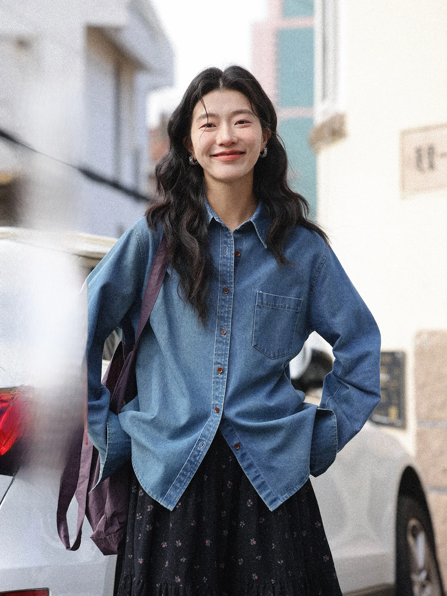 

Ретро-куртка из синего денима, свободного кроя, с длинными рукавами, женская, для весны и зимы, для многослойных образов, в гонконгском стиле, повседневная мода