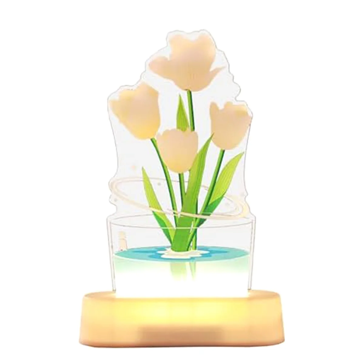 3D Tulip Night Light, USB Charging LED Nightlight Tulip Flower Table Lamp Bedside Table Lamp for Room Decoration A