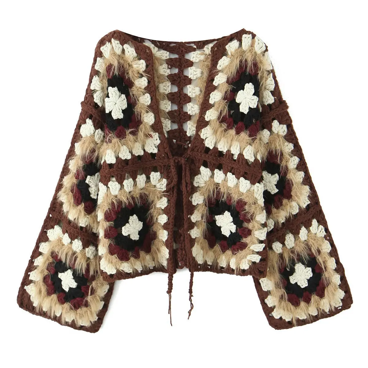 

Autumn New Style Handmade Hollow out Long Sleeve Knitted Open Cardigan Women's Sweater Vintage Design National Style Pure Knit