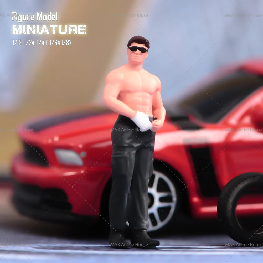 

Miniatures Figures 1/87 1/64 1/43 1/24 1/18 Fitness Muscle Man Wearing Sunglasses Unpainted Model Creative Scene Doll Car Toys