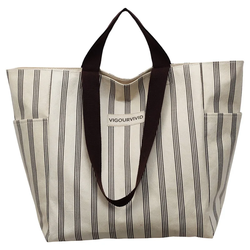 

Fashion color-block striped tote bag large capacity spring summer striped travel bag daily yoga bag women's sports fitness bag