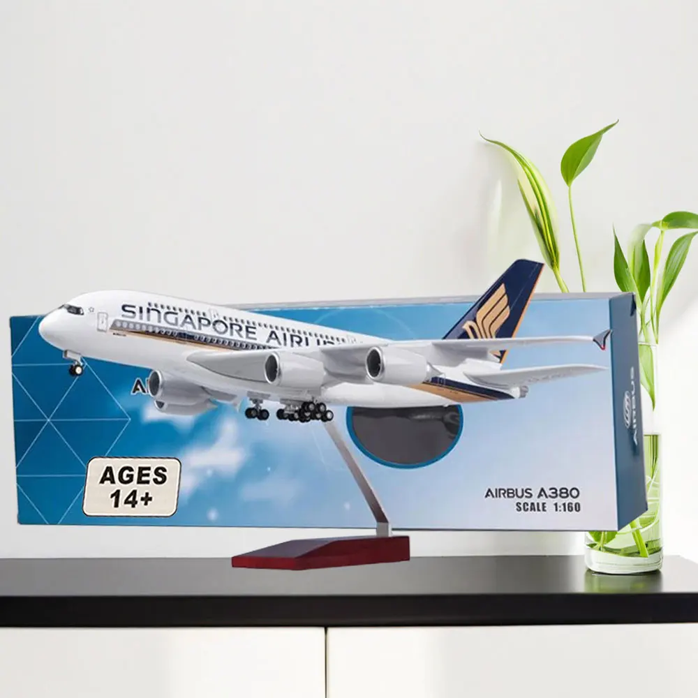 

1/160 scale aircraft model Airbus A380 Singapore Airlines model W LED lights and wheels cast plastic resin aircraft gift collect