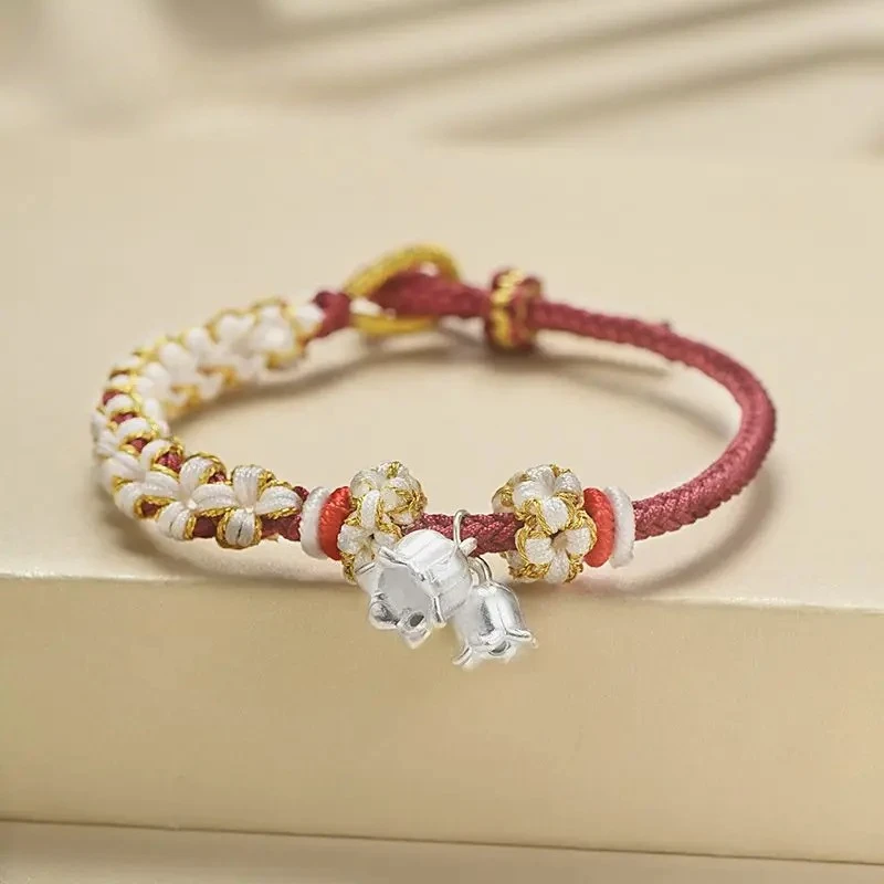 

UMQ Adjustable Foot Silver 999 Suzuki Orchid Bracelet Women's Simple Hand-woven Hand Rope All-match Holiday Gifts for Girlfriend