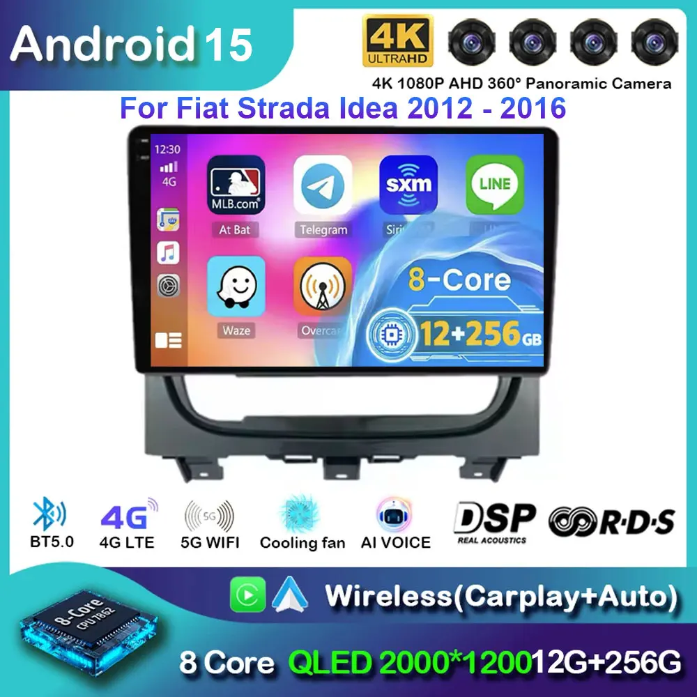 Radio de coche Android 15 para Fiat Strada Idea 2012 2013 2014 - 2016 reproductor de vídeo Multimedia navegación GPS estéreo carplay 4G BT
