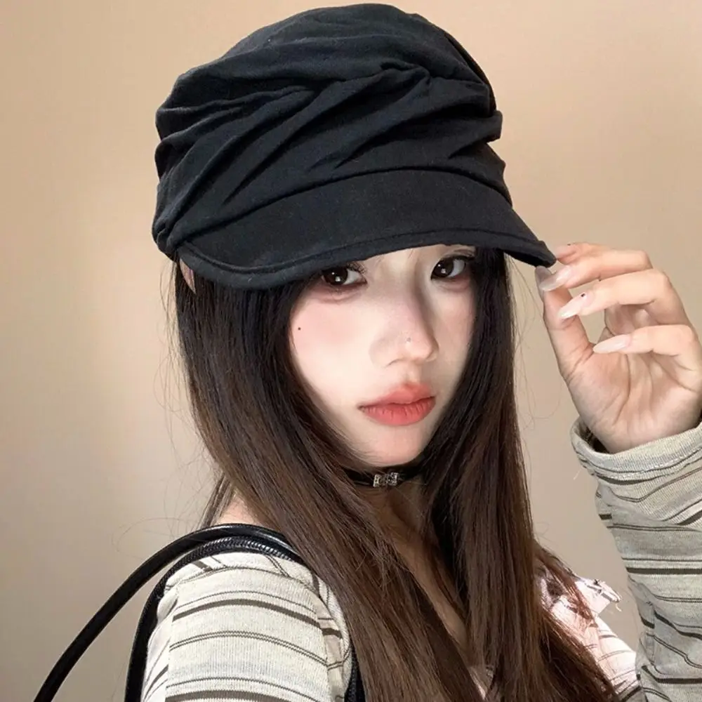 

Ins Japanese Linen Berets Pleated Classic Newsboy Hats Versatile Casual Peaked Caps Female