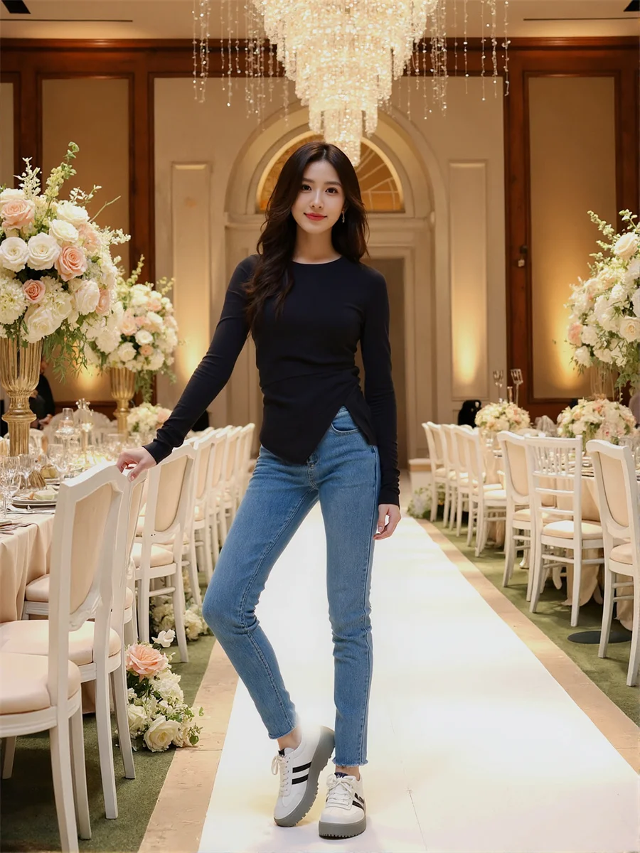 

Skinny Slim Blue Jeans Womens Mid Rise Design Casual Fashion Denim Female Pants Lady Vintage Style Streetwear Comfortable Spring