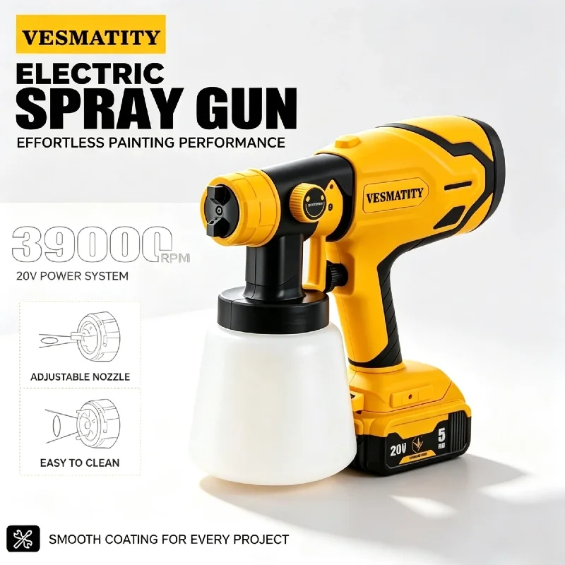 Uniform Spray Spray Gun Brush-less Electric Airbrush Lightweight Paint Sprayer for Home DIY Projects for VESMATITY Batteries Pro