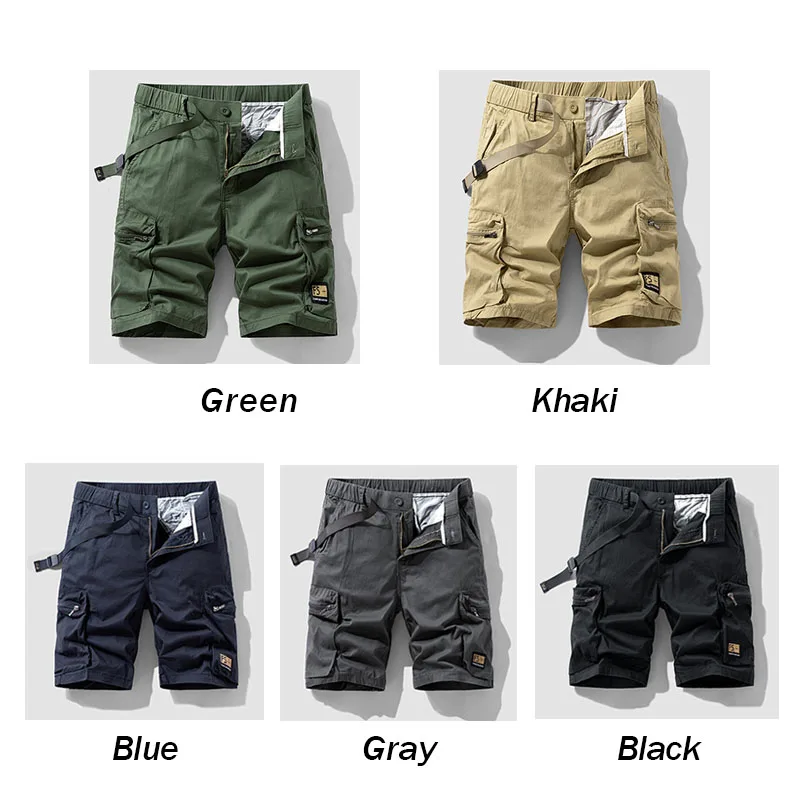 Summer Men Cargo Cotton  Shorts Mens Casual Breeches Bermuda Solid Multi-Pocket Shorts Men Spring Fashion Joggers Shorts Male