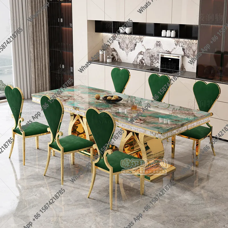 

Light luxury marble dining table rectangular stainless steel rock slab ,Only table, no chairs, not including chair,