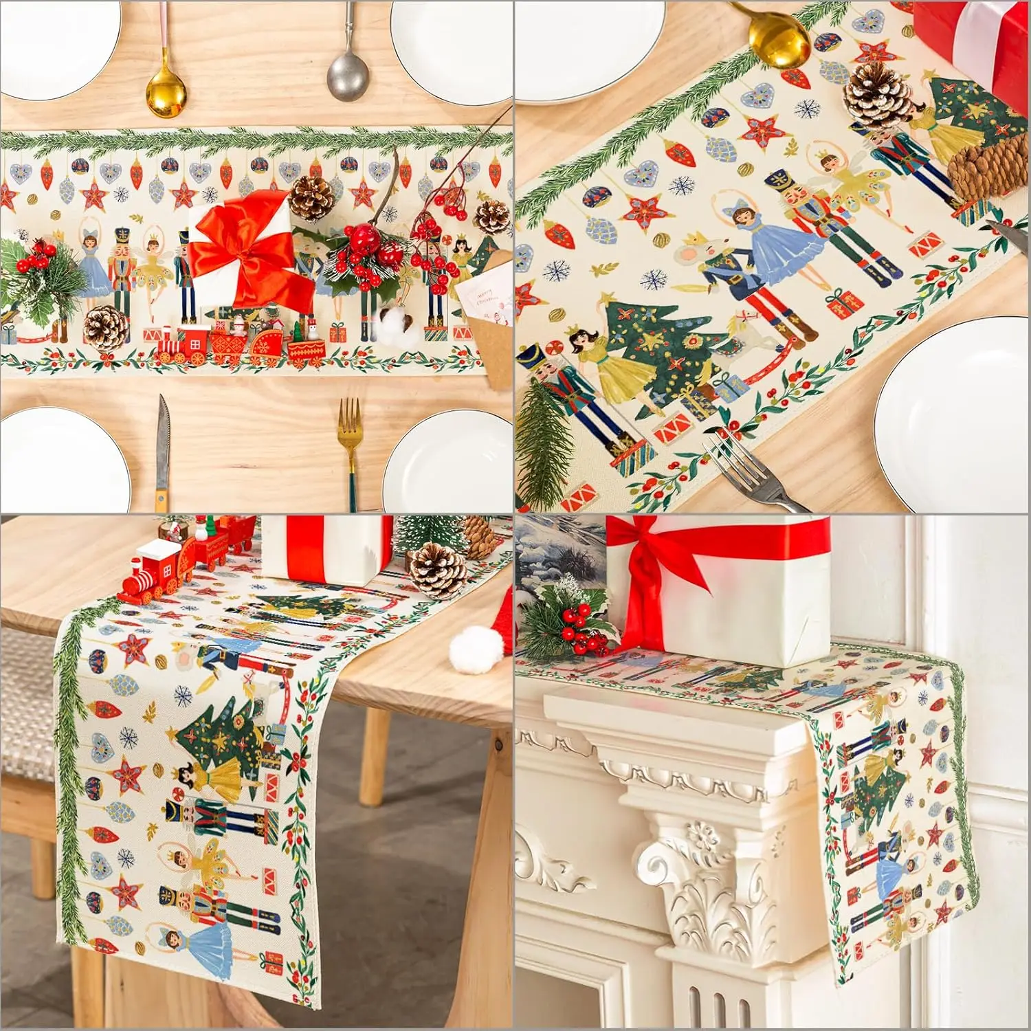 Christmas Nutcracker Linen Table Runner Winter Xmas Holiday Home Party Decor Kitchen Dining Table Decor Navidad Decorations 2025