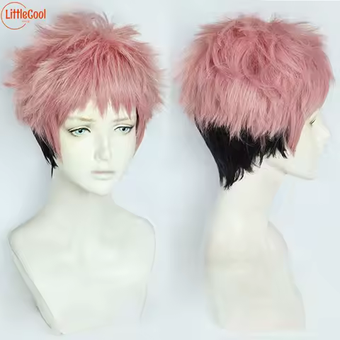 Anime Yuji Itadori Cosplay Wig Pink Gradient Black Short Cosplay Yuji Itadori Wigs Heat Resistant Halloween Party Wigs + Wig Cap