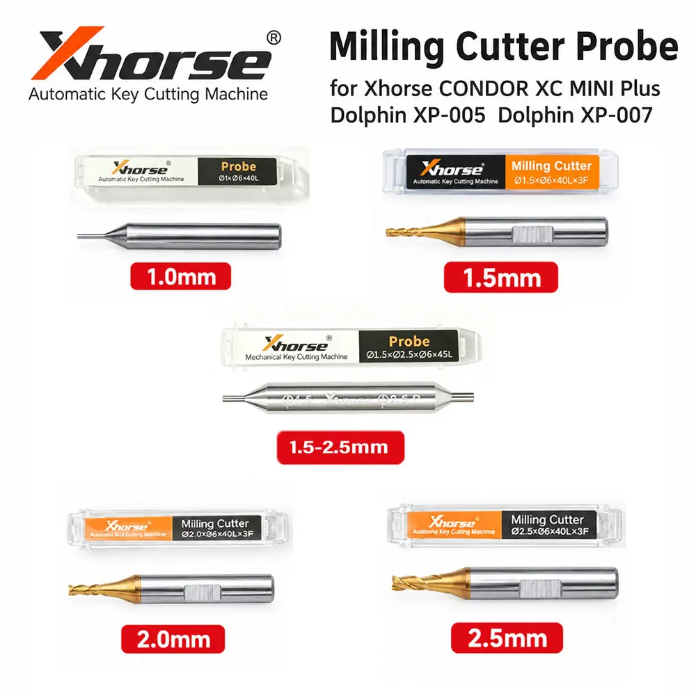 1.0mm 1.5mm 2.0mm 2.5mm Milling Cutter Probe for Xhorse CONDOR XC MINI Plus Dolphin XP-005 Dolphin XP-007 Key Cutting Machine