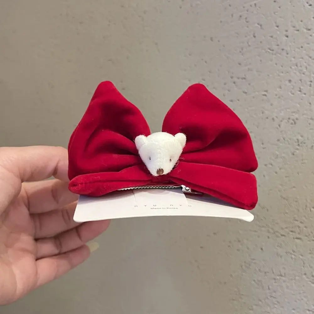 

Lovely Children Red Bow Hairpin Rabbit Cloth Chinese New Year Headwear Baby Headwear Pearl Ancient Style Hairpin Baby