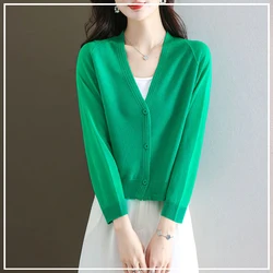 Ice Silk Sunscreen Versatile Loose Show Off Weight Simplicity Commute Solid Color Button Ladies' Cardigan Spring Autumn 2024