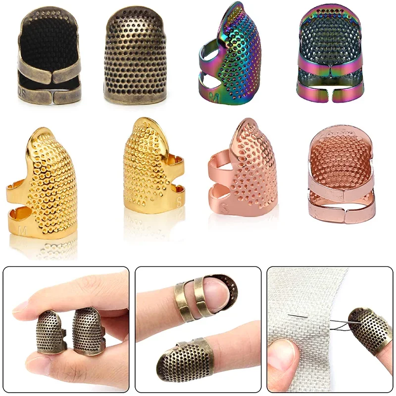 1-3PCS Sewing Thimble Hand-Working Sewing Thimble Finger Protector Metal Finger Shield Ring Needlework Fingertip DIY Sewing Tool