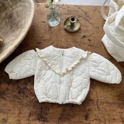 2024 Autumn New Baby Long Sleeve Zipper Coat Winter Warm Girls Lace Collar Jacket Thicken Princess Casual Coat Children Clothes