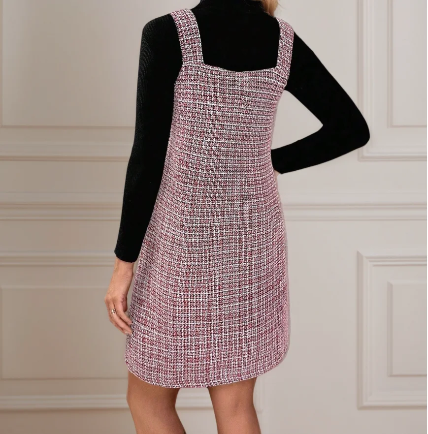 

Womens Dresses 2025 Spring Autumn New Sleeveless V-Neck Thick Floral Plaid Versatile Casual Straight Mini Vest Dress