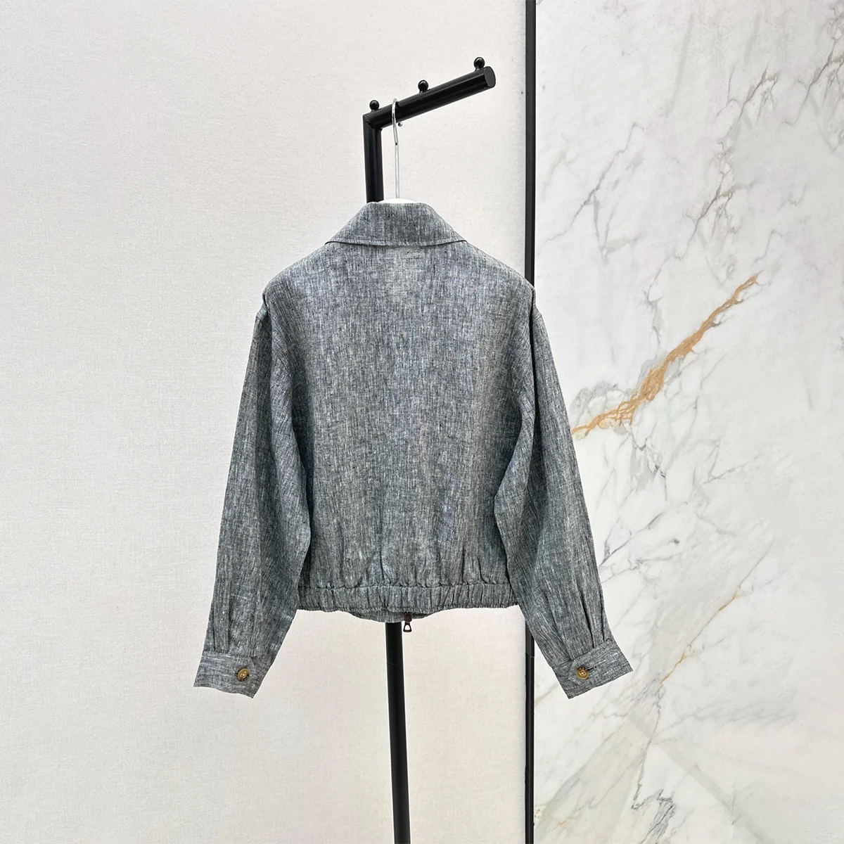 2026 high-quality new women's mixed gray collar linen short jacket--hb803
