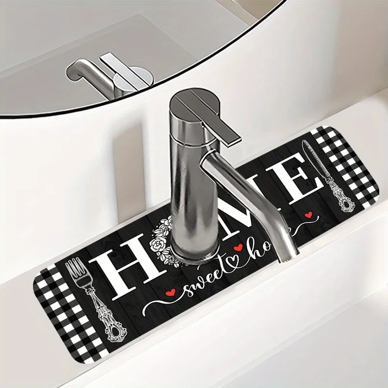 VIKAMA Retro Wood Grain Check Faucet Drying Mat Waterproof Quick Dry Sink Tap Edge Kitchen Counter Protection Pad Home Decor