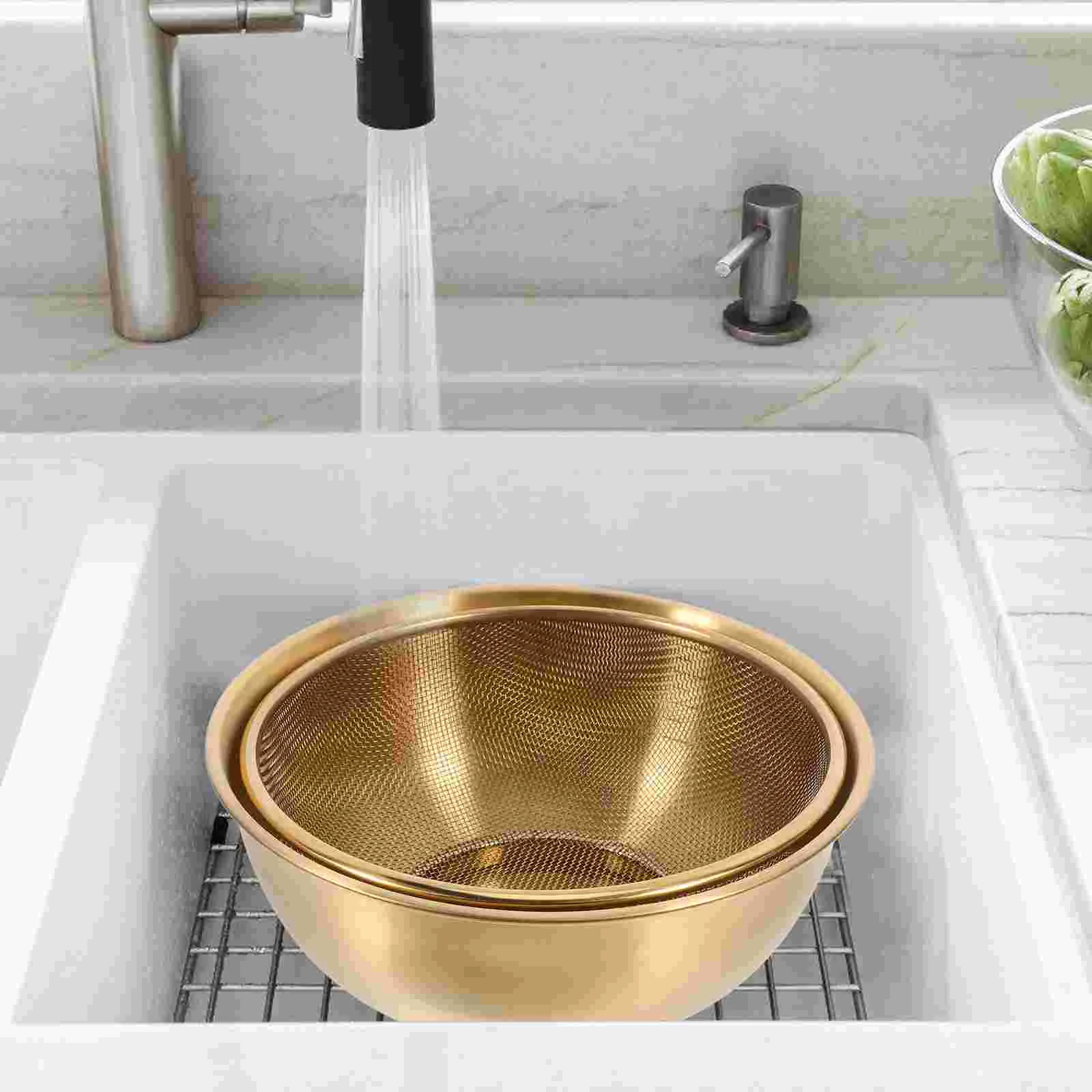 Vegetable Strainer Stainless Steel Drain Basket Kitchen Basin Rice Washing Artifact Fruit Pasta Cleaner Bowl