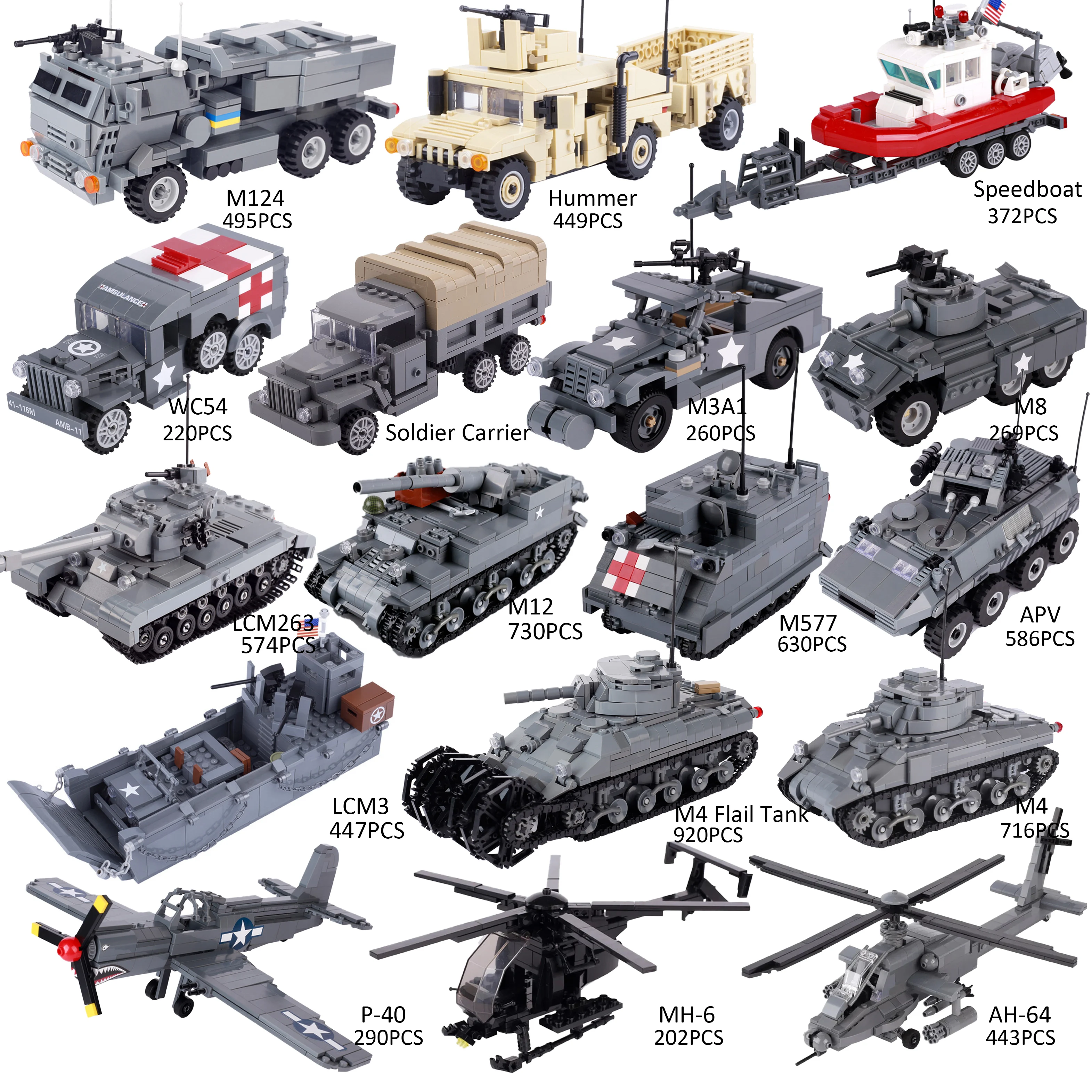 MOC WW2 US Militay Main Battle Tank Building Blocks Fighter LCM3 Armored Vehicle Car Bricks Toys Boys Gift