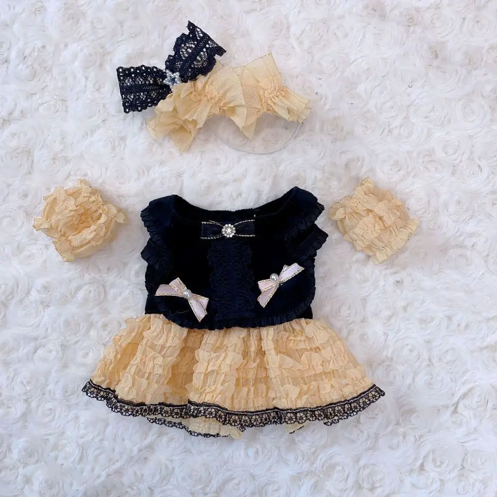 Lindos Vestidos de Princesa com Cartoon Headband, Bonecas de Pelúcia Roupas, Saia e Saia Decoração, 20cm Cotton Doll Acessórios