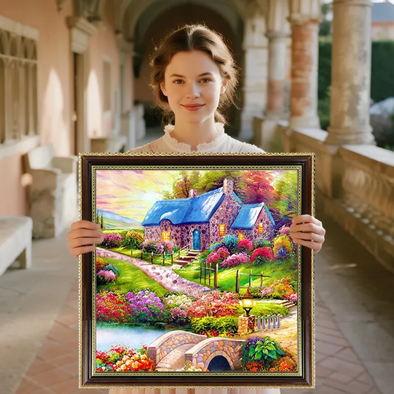 

2026 New style Countryside House Scenery Embroidery Cross Stitch Kit Full Diy Gift Handmade Embroidery Set DMC Printed Canvas